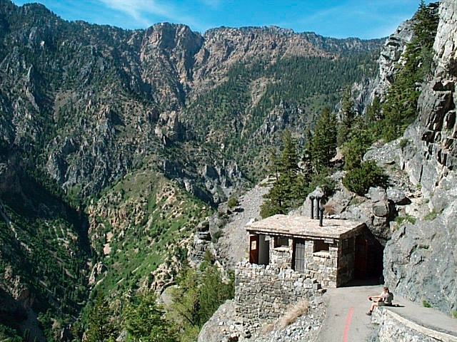 Image showing the long steep trail leading up the mountain to Timpanogos Cave